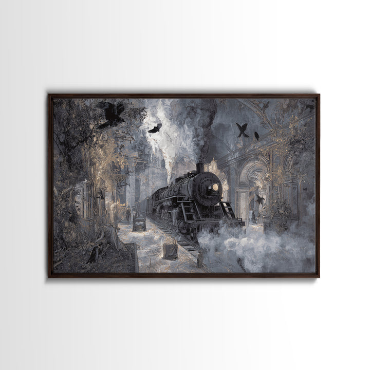 The Abandoned Train Station, Visionary Gothic Art, Landscape Wall Art, Macabre Wall Art, Canvas Print, Halloween Wall Art