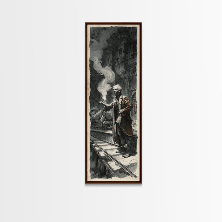 The Abandoned Train Station, Architectural Etching Art, Tall Narrow Wall Art, Gothic Horror Wall Art, Canvas Print