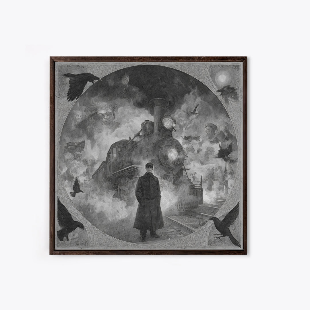 The Abandoned Train Station, Symbolist Dream Art, Square Wall Art, Gothic Horror Wall Art, Canvas Print, Halloween Wall Art