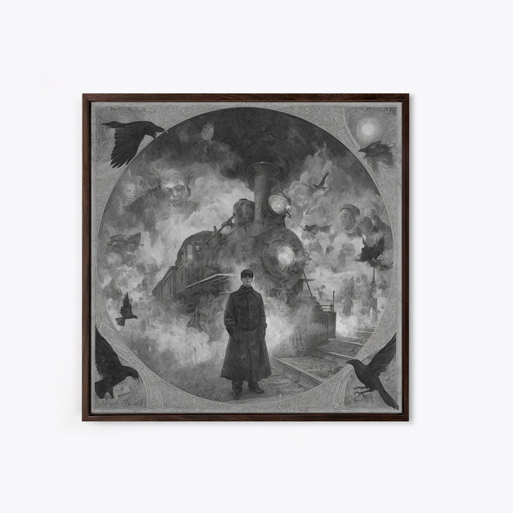 The Abandoned Train Station, Symbolist Dream Art, Square Wall Art, Gothic Horror Wall Art, Canvas Print, Halloween Wall Art