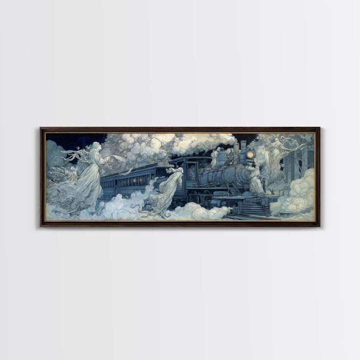 The Abandoned Train Station, Symbolist Death Art, Extra Wide Wall Art, Dark Halloween Decor, Canvas Print, Halloween Wall Art