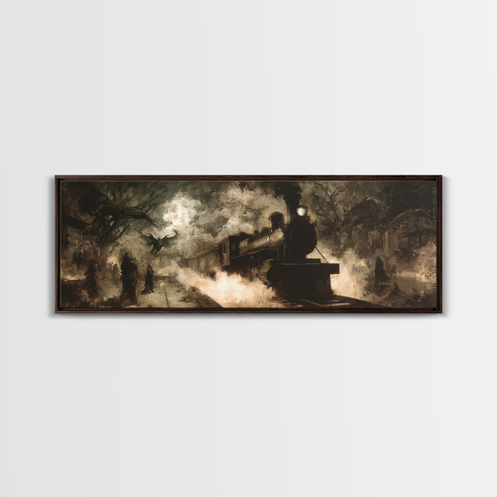 The Abandoned Train Station, Dark Symbolist Art, Extra Wide Wall Art, Macabre Wall Art, Framed Canvas Print, Halloween Wall Art