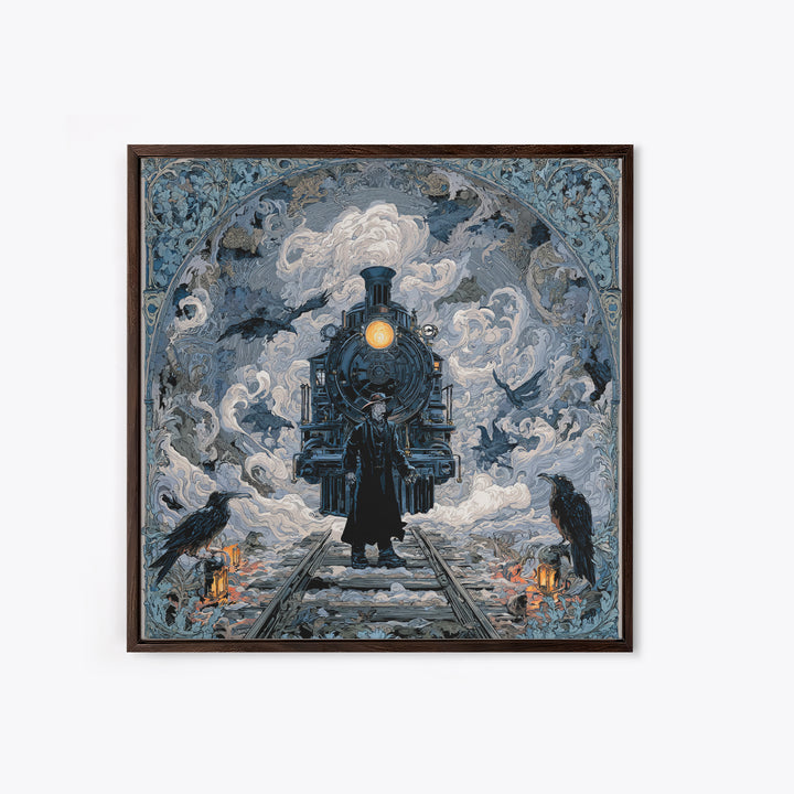 The Abandoned Train Station, Symbolist Etching Art, Square Wall Art, Macabre Wall Art, Framed Canvas Print, Halloween Wall Art