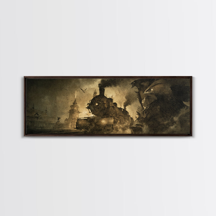 The Abandoned Train Station, Expressionist Nightmare Art, Extra Wide Wall Art, Gothic Horror Wall Art, Framed Canvas Print