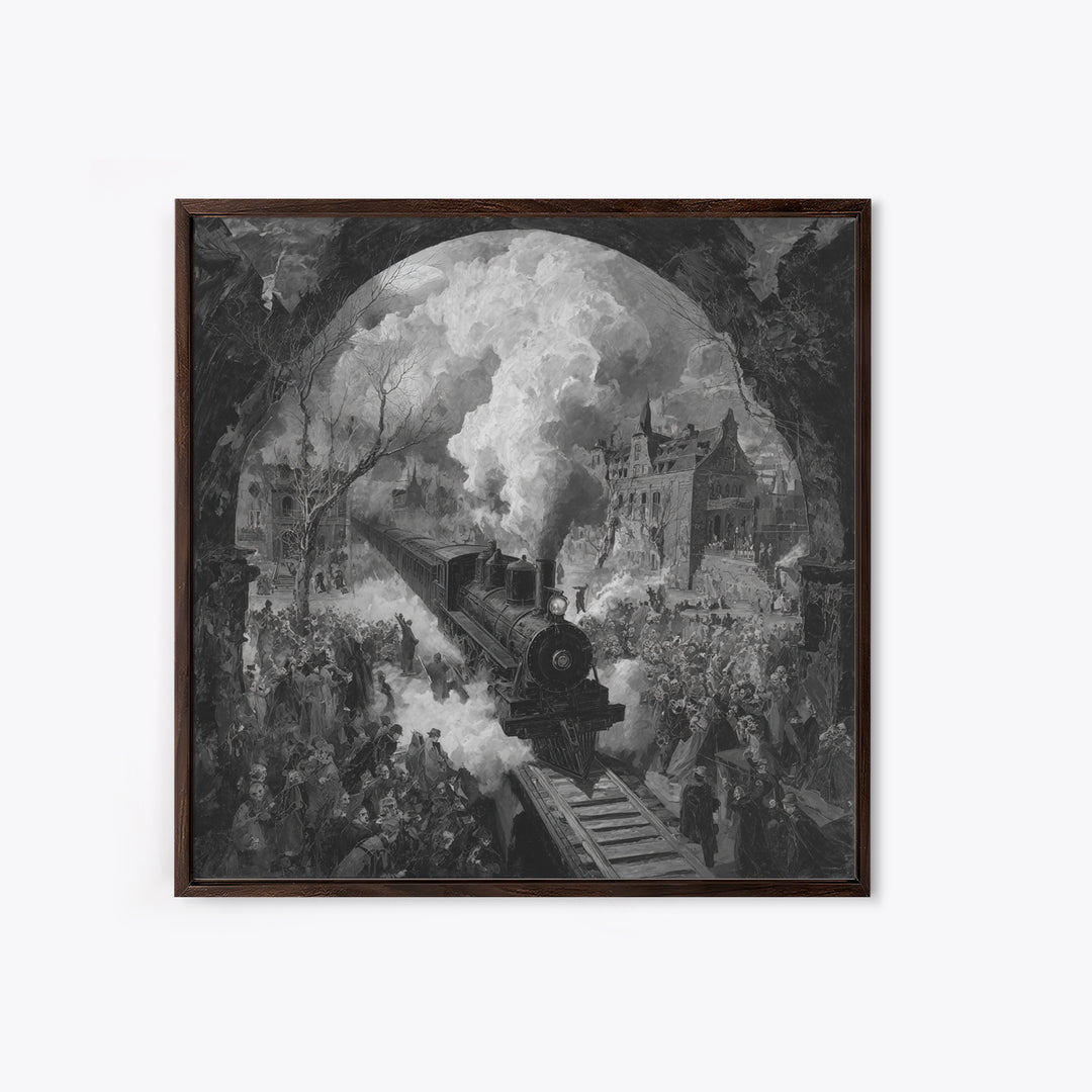 The Abandoned Train Station, Grotesque Carnival Art, Square Wall Art, Dark Halloween Decor, Canvas Print, Halloween Wall Art