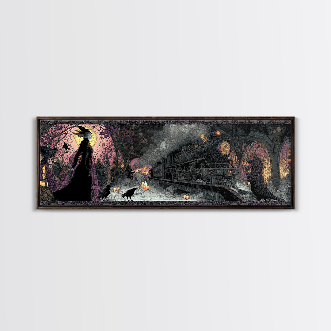 The Abandoned Train Station, Stained Glass Gothic Art, Extra Wide Wall Art, Dark Fantasy Wall Art, Canvas Print, Halloween Wall Art