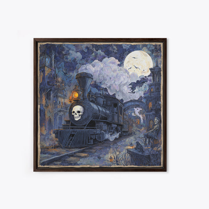 The Abandoned Train Station, Macabre Folk Print Art, Square Wall Art, Dark Halloween Decor, Canvas Print, Halloween Wall Art