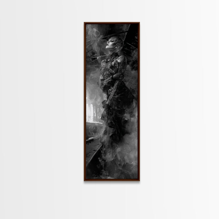 The Abandoned Train Station, Biomechanical Horror Art, Tall Narrow Wall Art, Macabre Wall Art, Framed Canvas Print, Halloween Wall Art