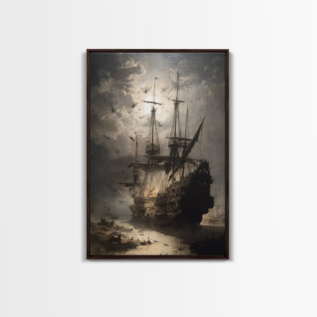 The Shipwreck Cove, Dark Romantic Horror Art, Vertical Wall Art, Dark Halloween Decor, Framed Canvas Print, Halloween Wall Art