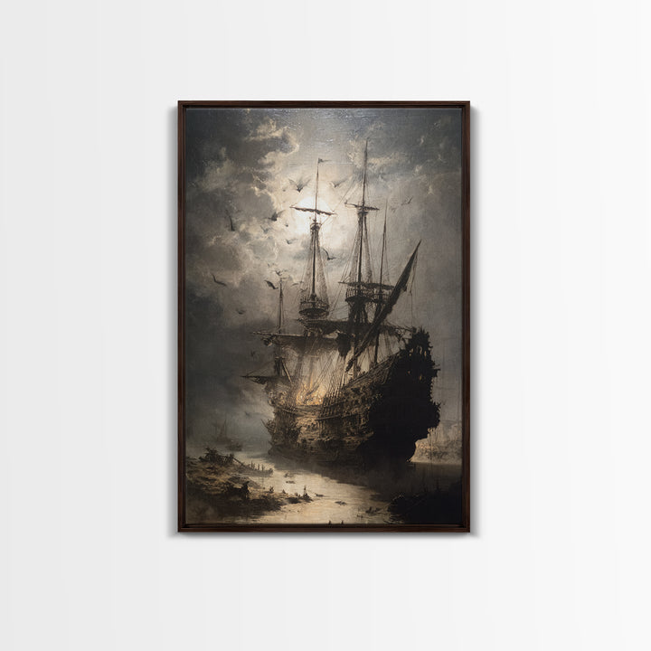 The Shipwreck Cove, Dark Romantic Horror Art, Vertical Wall Art, Dark Halloween Decor, Framed Canvas Print, Halloween Wall Art