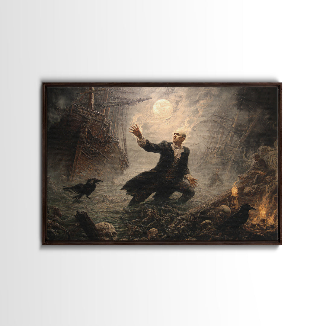 The Shipwreck Cove, Visionary Gothic Art, Landscape Wall Art, Dark Halloween Decor, Framed Canvas Print, Halloween Wall Art
