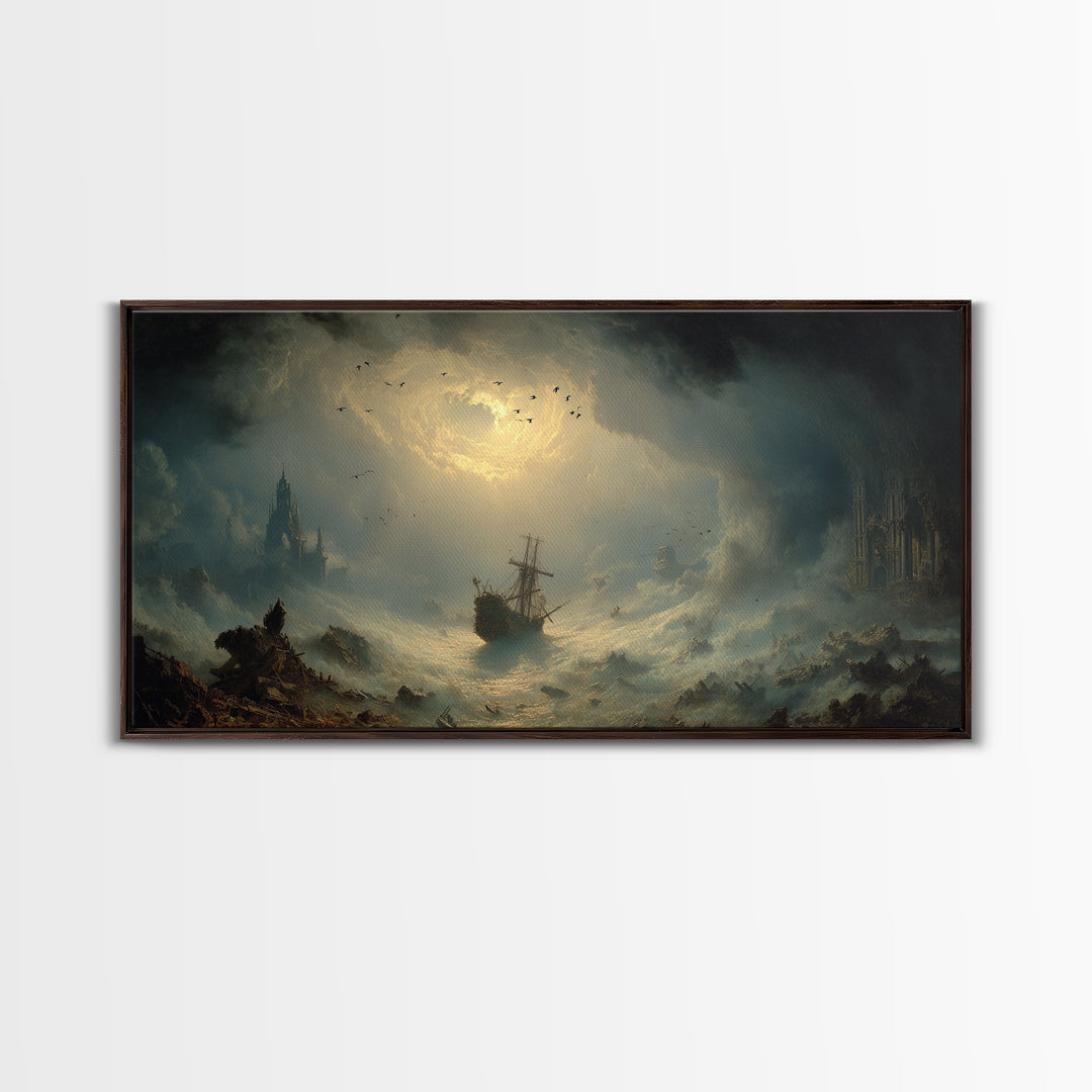 The Shipwreck Cove, Apocalyptic Romantic Art, Wide Panoramic Art, Macabre Wall Art, Canvas Print, Halloween Wall Art, Horror Wall Art