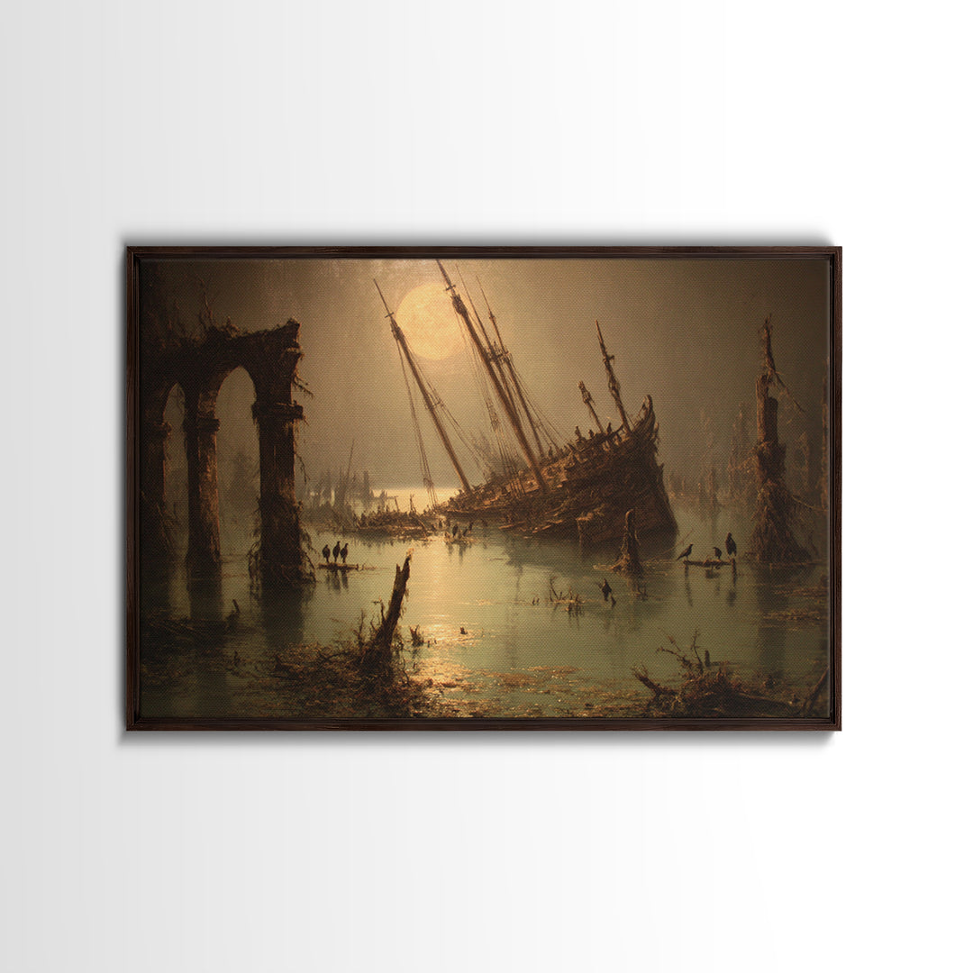 The Shipwreck Cove, Symbolist Gothic Landscape, Landscape Wall Art, Macabre Wall Art, Framed Canvas Print, Halloween Wall Art