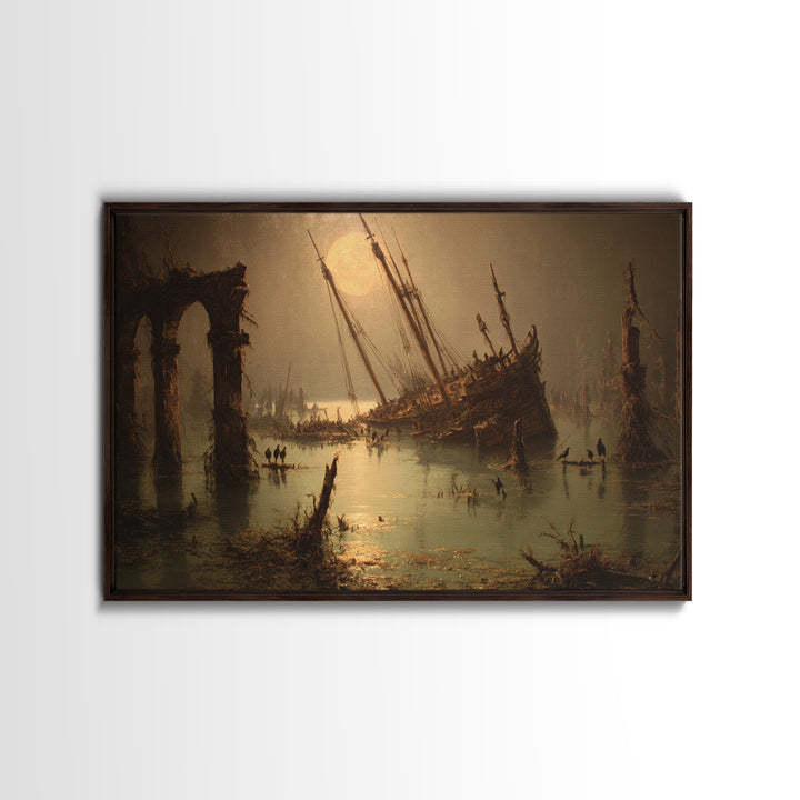 The Shipwreck Cove, Symbolist Gothic Landscape, Landscape Wall Art, Macabre Wall Art, Framed Canvas Print, Halloween Wall Art