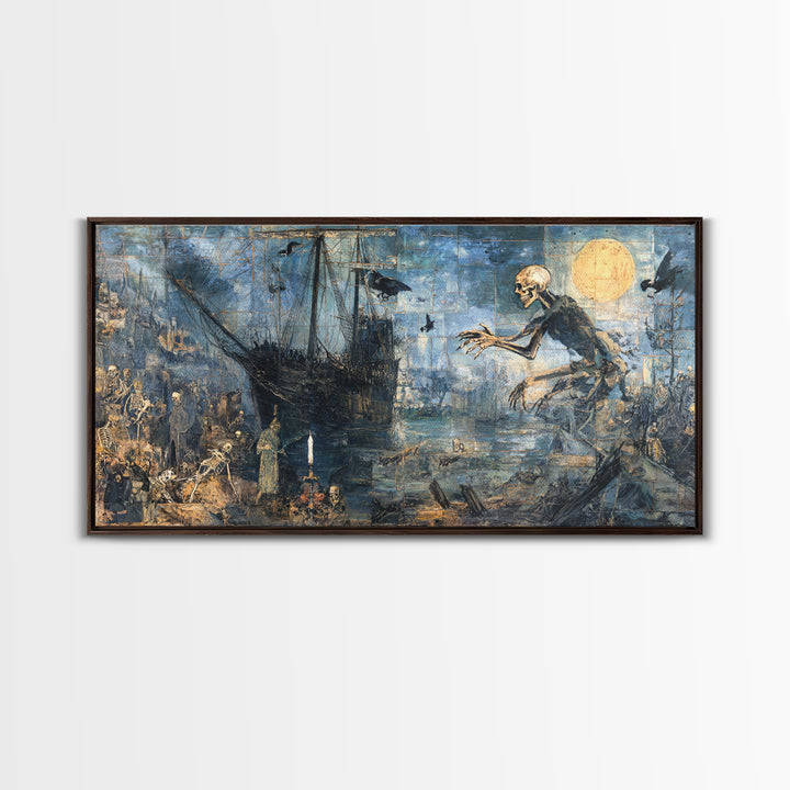 The Shipwreck Cove, Grotesque Carnival Art, Wide Panoramic Art, Dark Fantasy Wall Art, Framed Canvas Print, Halloween Wall Art