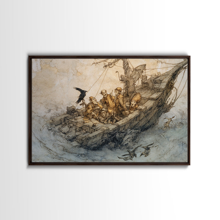 The Shipwreck Cove, Gothic Storybook Art, Landscape Wall Art, Gothic Horror Wall Art, Framed Canvas Print, Halloween Wall Art
