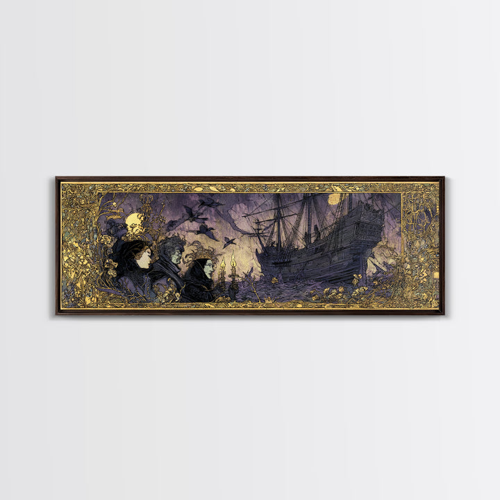 The Shipwreck Cove, Stained Glass Gothic Art, Extra Wide Wall Art, Dark Halloween Decor, Canvas Print, Halloween Wall Art