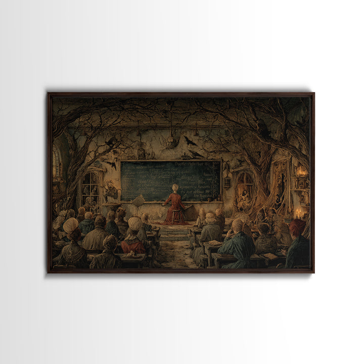 The Silent Schoolhouse, Medieval Grotesque Art, Landscape Wall Art, Gothic Horror Wall Art, Framed Canvas Print, Halloween Wall Art