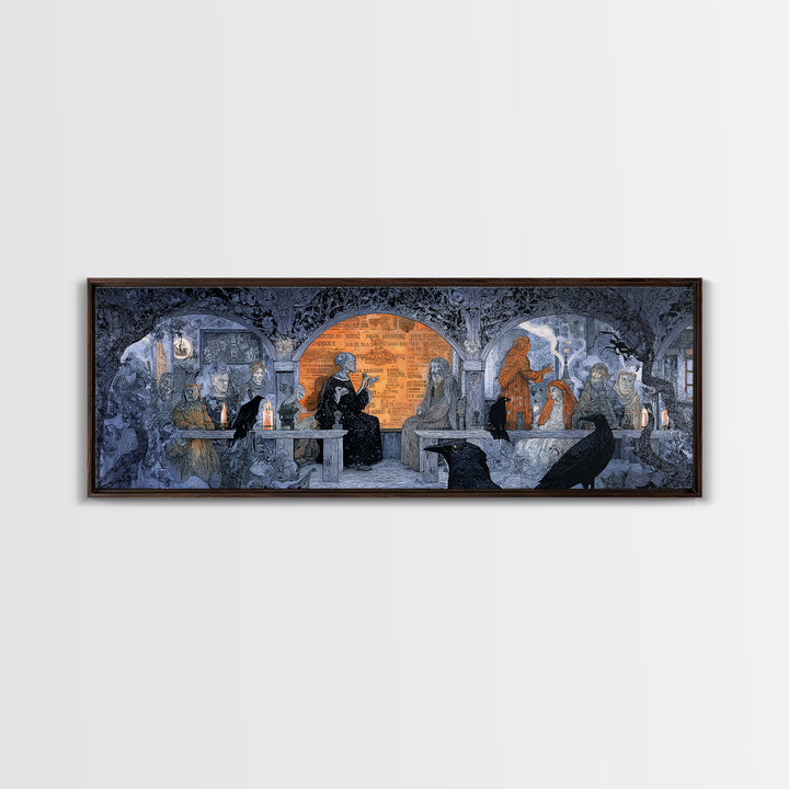 The Silent Schoolhouse, Stained Glass Gothic Art, Extra Wide Wall Art, Dark Fantasy Wall Art, Framed Canvas Print, Halloween Wall Art