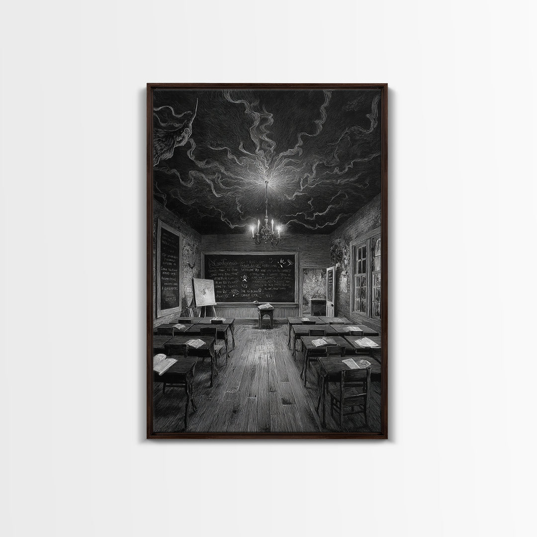 The Silent Schoolhouse, Victorian Macabre Art, Vertical Wall Art, Gothic Horror Wall Art, Framed Canvas Print, Halloween Wall Art