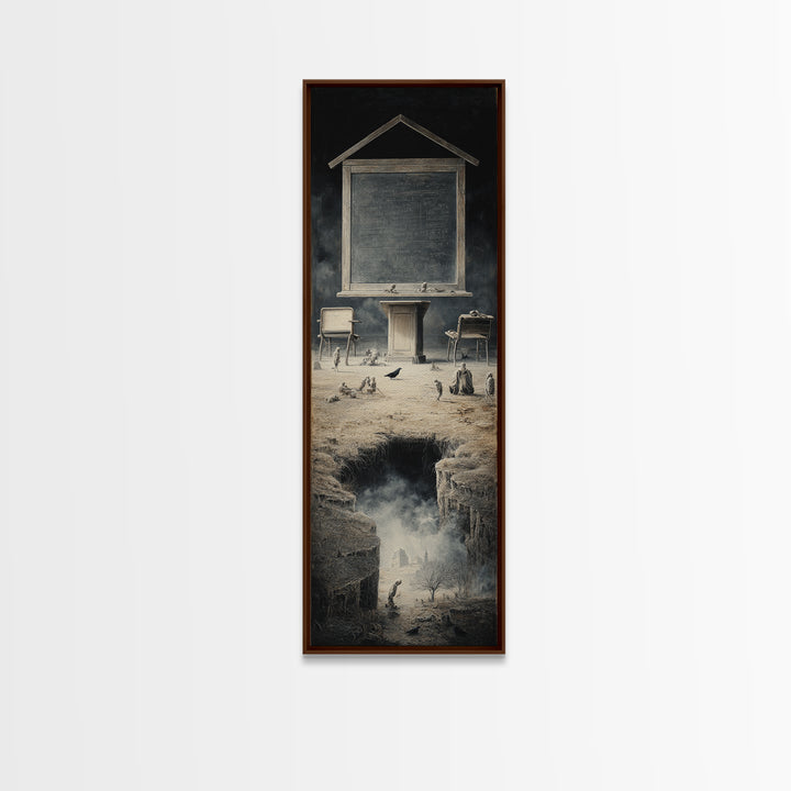 The Silent Schoolhouse, Surreal Apocalyptic Art, Tall Narrow Wall Art, Dark Fantasy Wall Art, Canvas Print, Halloween Wall Art