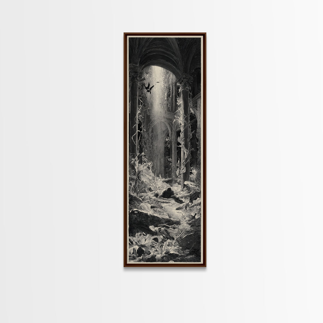 The Cemetery Greenhouse, Gothic Engraving Art, Tall Narrow Wall Art, Gothic Horror Wall Art, Framed Canvas Print, Halloween Wall Art