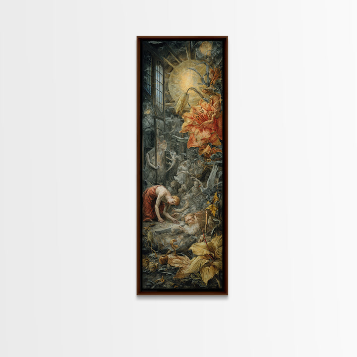 The Cemetery Greenhouse, Dark Renaissance Art, Tall Narrow Wall Art, Dark Fantasy Wall Art, Canvas Print, Halloween Wall Art