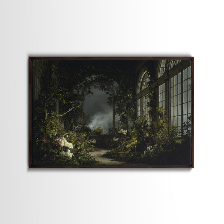 The Cemetery Greenhouse, Baroque Witchcraft Art, Landscape Wall Art, Dark Halloween Decor, Canvas Print, Halloween Wall Art