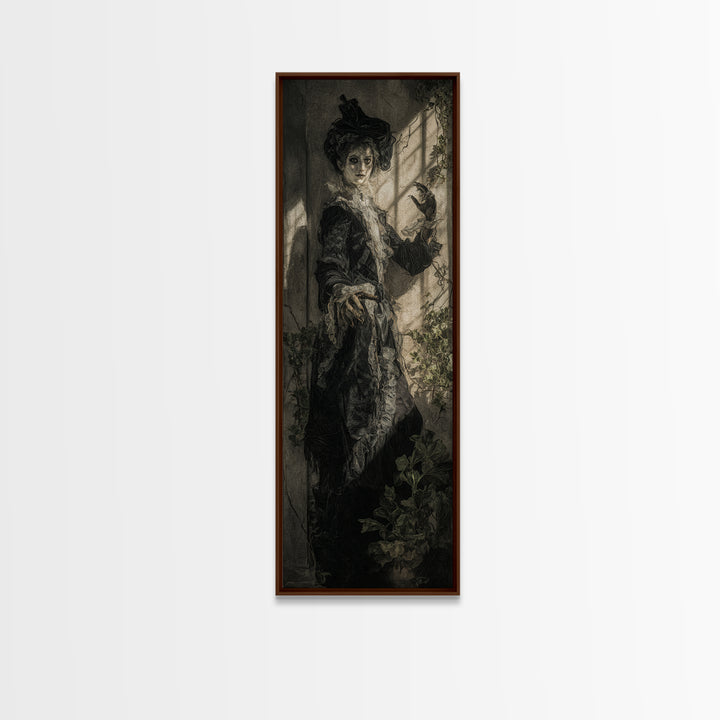 The Cemetery Greenhouse, Dark Romantic Horror Art, Tall Narrow Wall Art, Gothic Horror Wall Art, Framed Canvas Print, Halloween Wall Art