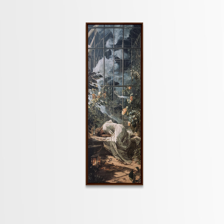 The Cemetery Greenhouse, Gothic Nightmare Art, Tall Narrow Wall Art, Dark Fantasy Wall Art, Framed Canvas Print, Halloween Wall Art