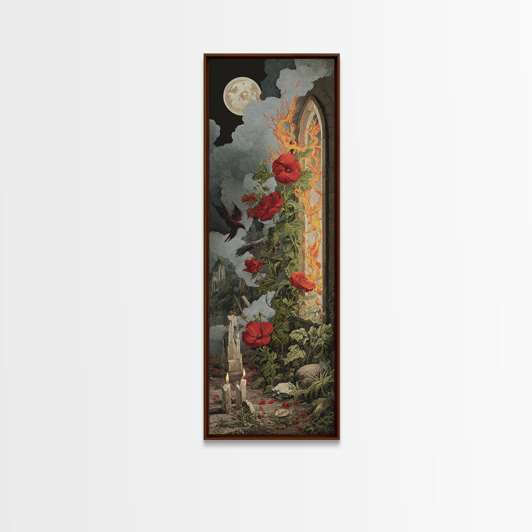 The Cemetery Greenhouse, Visionary Gothic Art, Tall Narrow Wall Art, Macabre Wall Art, Canvas Print, Halloween Wall Art