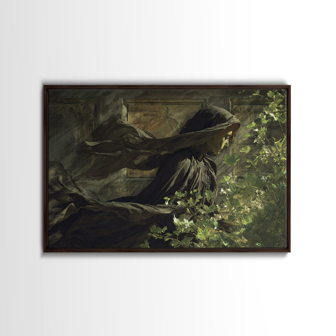 The Cemetery Greenhouse, Symbolist Gothic Landscape, Landscape Wall Art, Dark Fantasy Wall Art, Framed Canvas Print, Halloween Wall Art