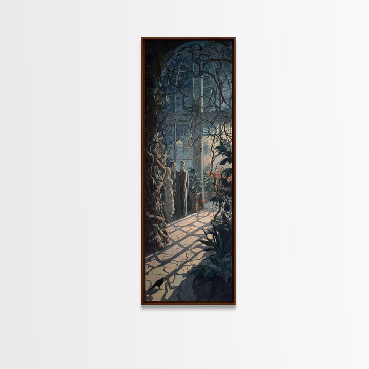 The Cemetery Greenhouse, Dark Symbolist Art, Tall Narrow Wall Art, Dark Halloween Decor, Framed Canvas Print, Halloween Wall Art