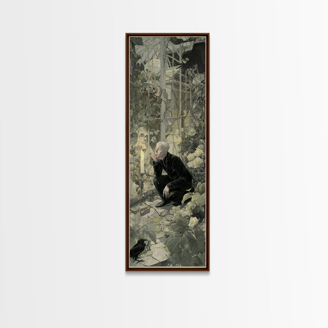 The Cemetery Greenhouse, Symbolist Etching Art, Tall Narrow Wall Art, Dark Fantasy Wall Art, Canvas Print, Halloween Wall Art