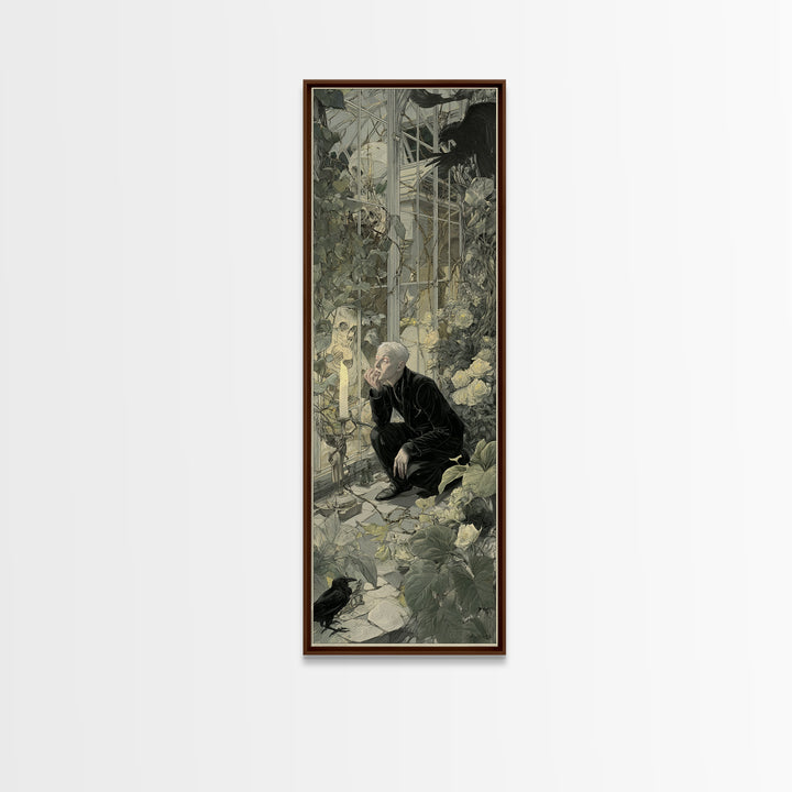 The Cemetery Greenhouse, Symbolist Etching Art, Tall Narrow Wall Art, Dark Fantasy Wall Art, Canvas Print, Halloween Wall Art