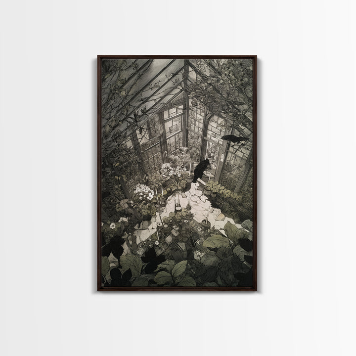 The Cemetery Greenhouse, Victorian Macabre Art, Vertical Wall Art, Dark Halloween Decor, Canvas Print, Halloween Wall Art
