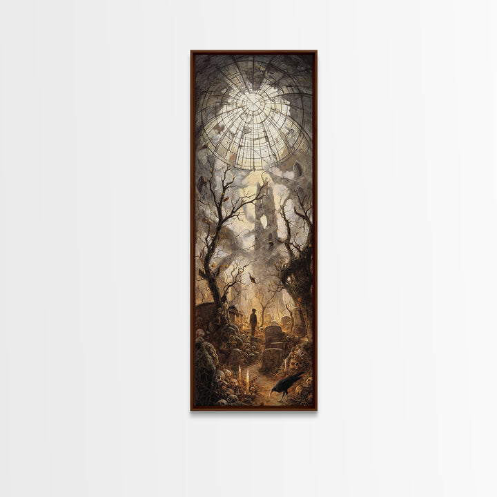 The Cemetery Greenhouse, Surreal Apocalyptic Art, Tall Narrow Wall Art, Dark Halloween Decor, Framed Canvas Print