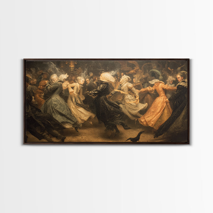 The Midnight Masquerade, Medieval Grotesque Art, Wide Panoramic Art, Gothic Horror Wall Art, Framed Canvas Print, Halloween Wall Art