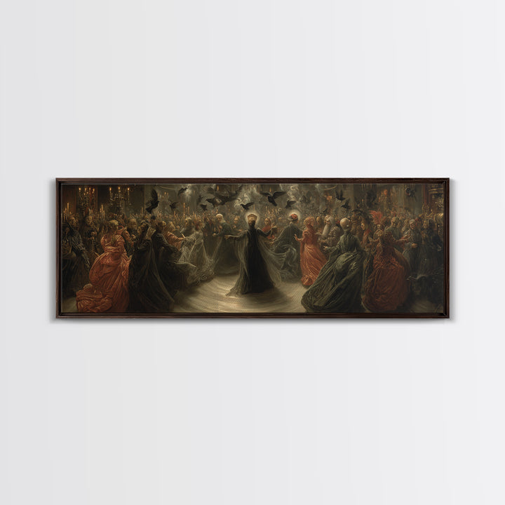The Midnight Masquerade, Dark Renaissance Art, Extra Wide Wall Art, Gothic Horror Wall Art, Canvas Print, Halloween Wall Art