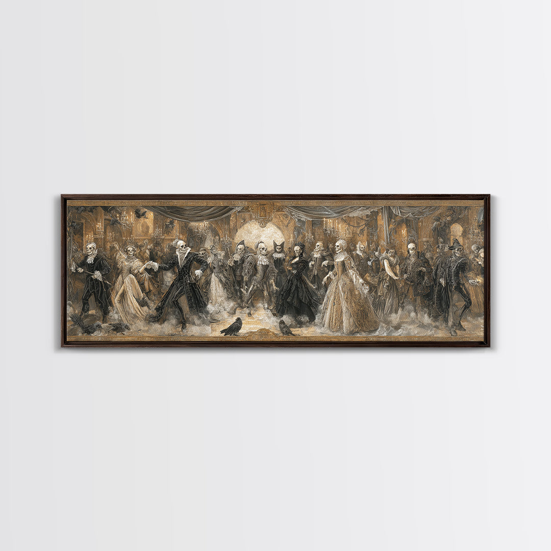 The Midnight Masquerade, Danse Macabre Art, Extra Wide Wall Art, Macabre Wall Art, Canvas Print, Halloween Wall Art