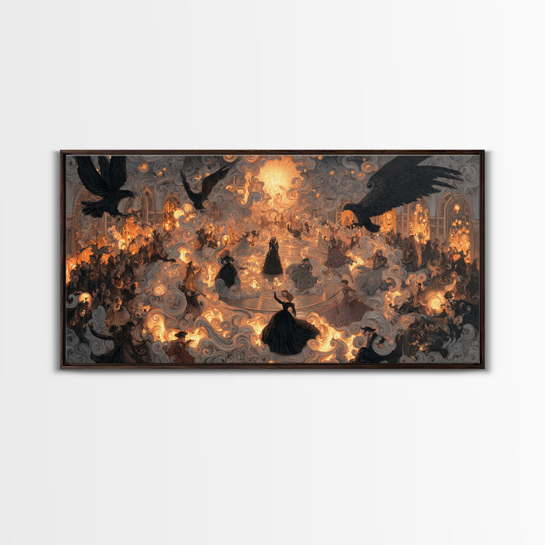 The Midnight Masquerade, Visionary Gothic Art, Wide Panoramic Art, Gothic Horror Wall Art, Framed Canvas Print, Halloween Wall Art