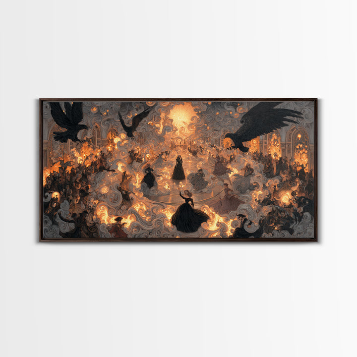 The Midnight Masquerade, Visionary Gothic Art, Wide Panoramic Art, Gothic Horror Wall Art, Framed Canvas Print, Halloween Wall Art