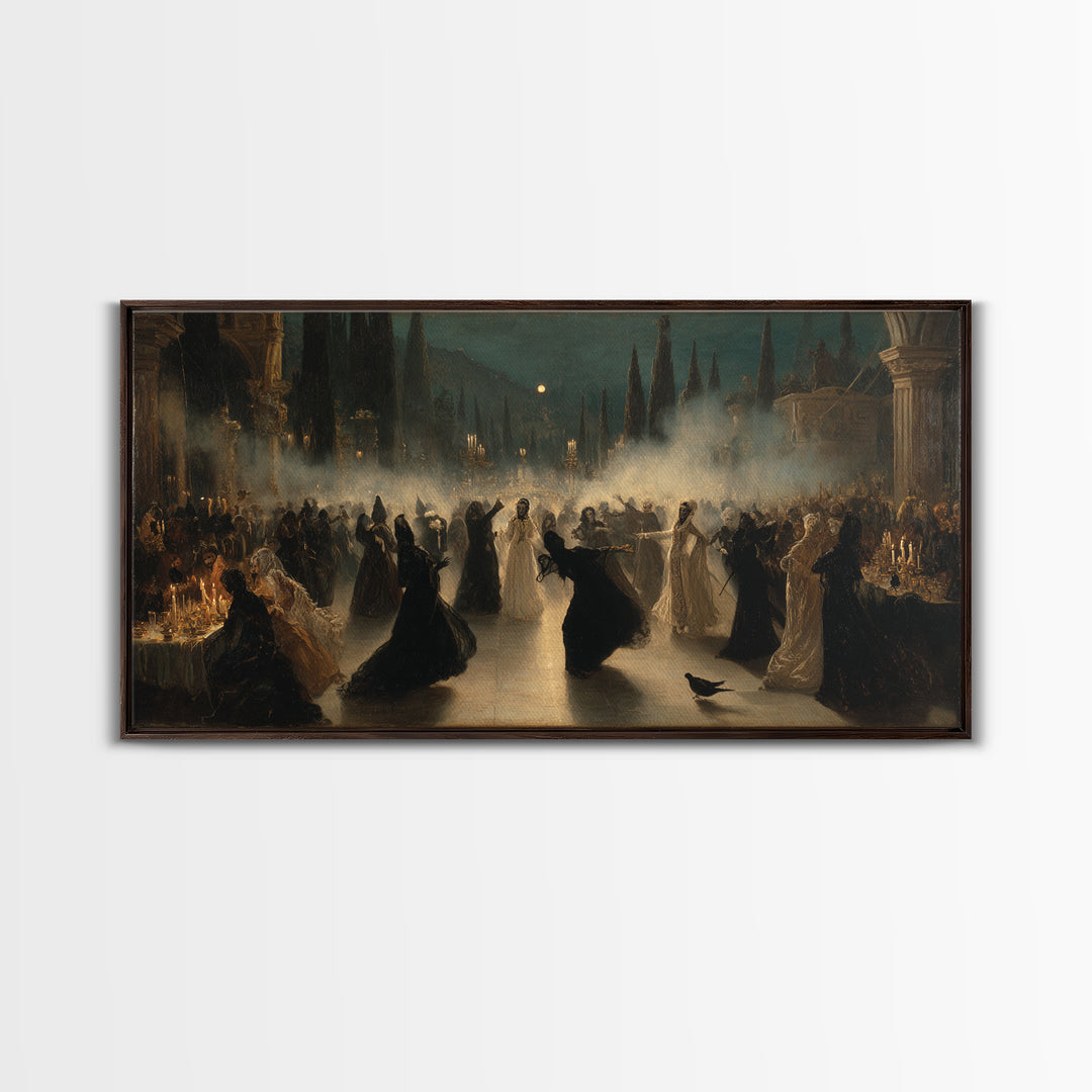 The Midnight Masquerade, Symbolist Gothic Landscape, Wide Panoramic Art, Dark Fantasy Wall Art, Canvas Print, Halloween Wall Art