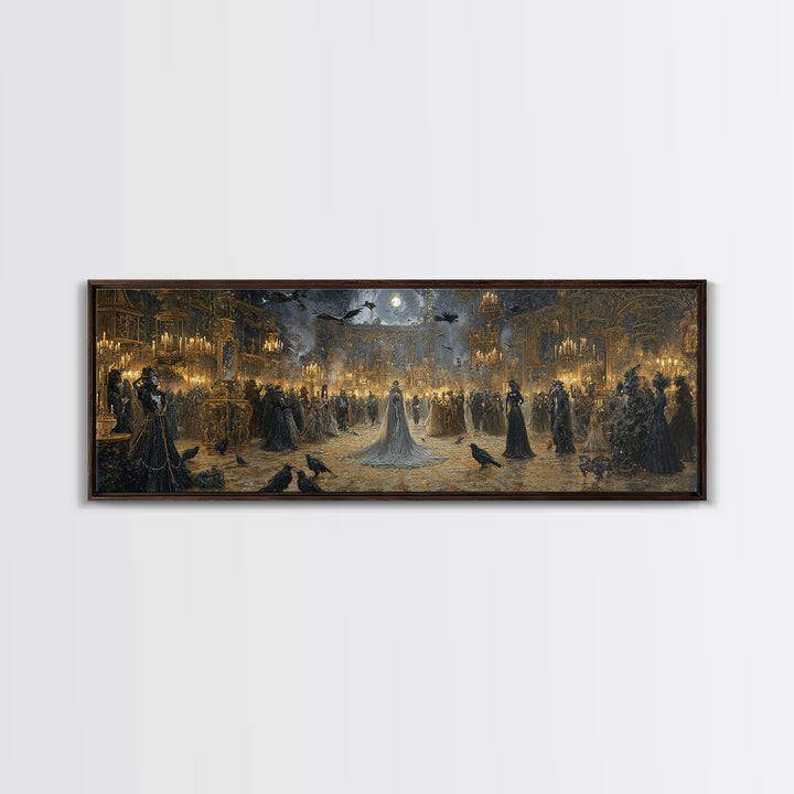 The Midnight Masquerade, Ornate Symbolist Art, Extra Wide Wall Art, Macabre Wall Art, Framed Canvas Print, Halloween Wall Art