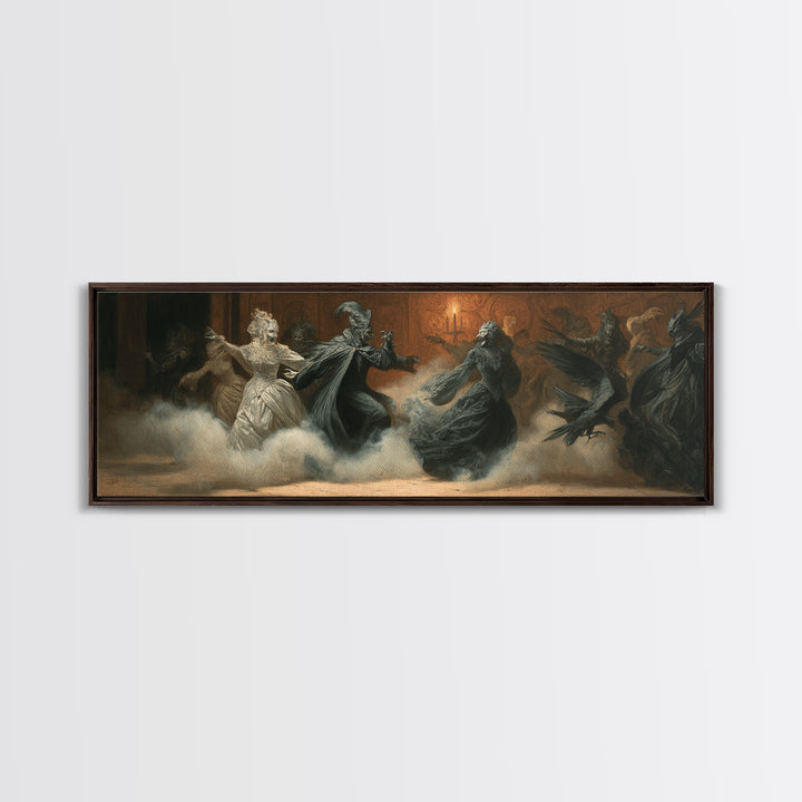 The Midnight Masquerade, Dark Symbolist Art, Extra Wide Wall Art, Gothic Horror Wall Art, Canvas Print, Halloween Wall Art