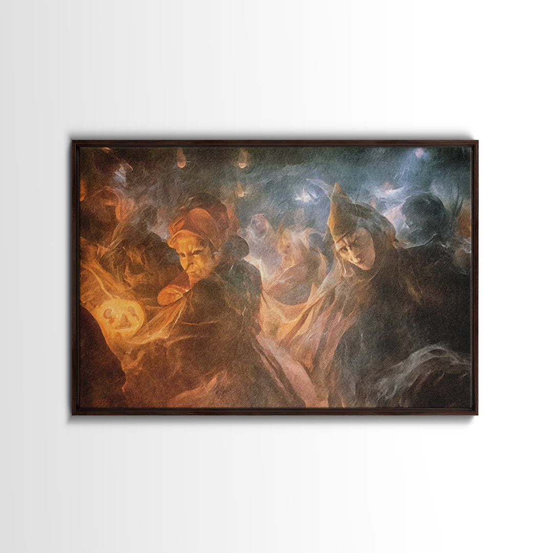 The Midnight Masquerade, Expressionist Gothic Art, Landscape Wall Art, Dark Halloween Decor, Framed Canvas Print, Halloween Wall Art