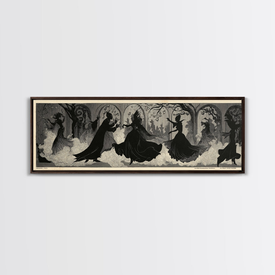 The Midnight Masquerade, Decadent Line Art, Extra Wide Wall Art, Macabre Wall Art, Framed Canvas Print, Halloween Wall Art