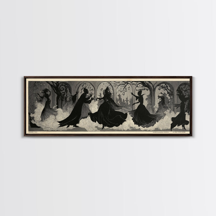 The Midnight Masquerade, Decadent Line Art, Extra Wide Wall Art, Macabre Wall Art, Framed Canvas Print, Halloween Wall Art