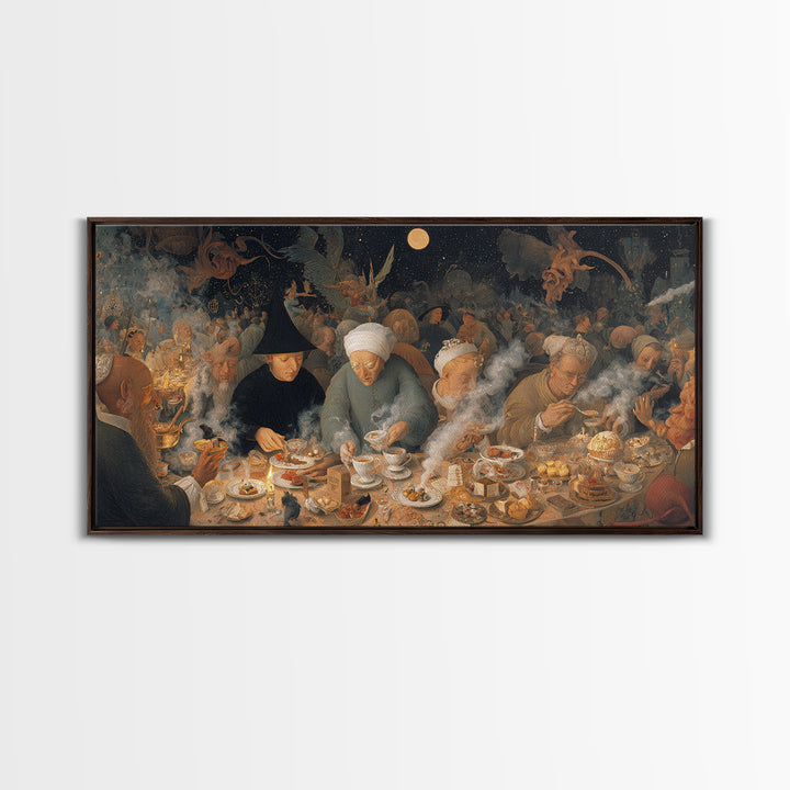 The Witches' Tea Party, Medieval Grotesque Art, Wide Panoramic Art, Macabre Wall Art, Canvas Print, Halloween Wall Art