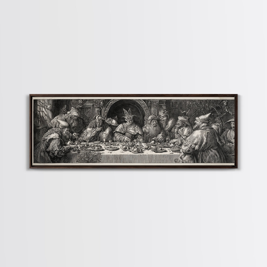 The Witches' Tea Party, Renaissance Engraving Art, Extra Wide Wall Art, Gothic Horror Wall Art, Canvas Print, Halloween Wall Art